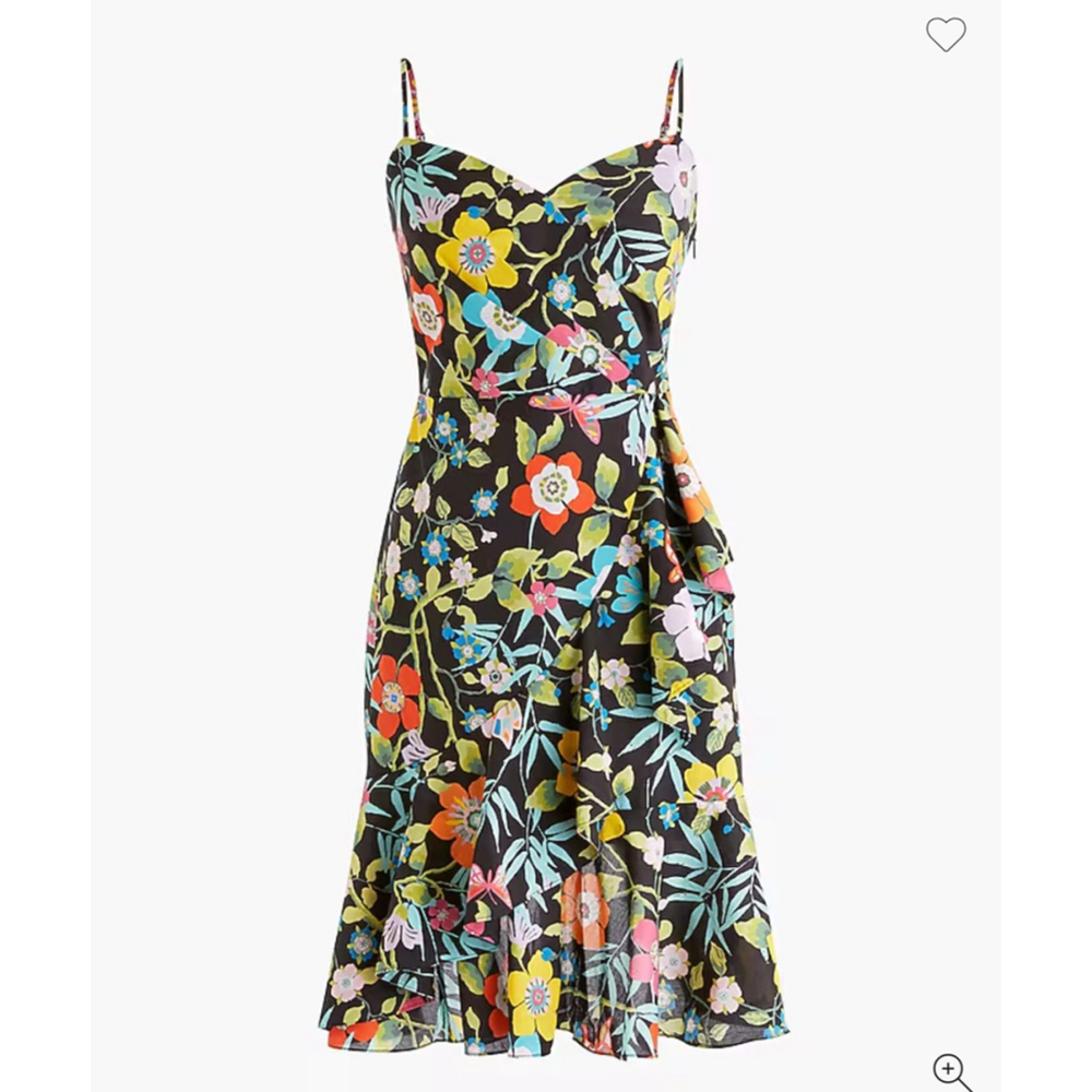 Women's J.Crew Black Multi-color Floral Liberty Fabric Ruffle Hem Dress Size 10